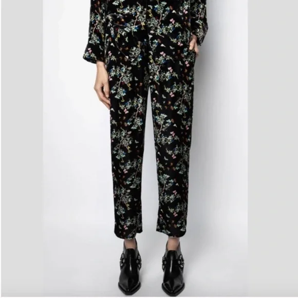 Zadig & Voltaire velour Black Floral Slim-Fit Pants EU40 US8 - Picture 3 of 10